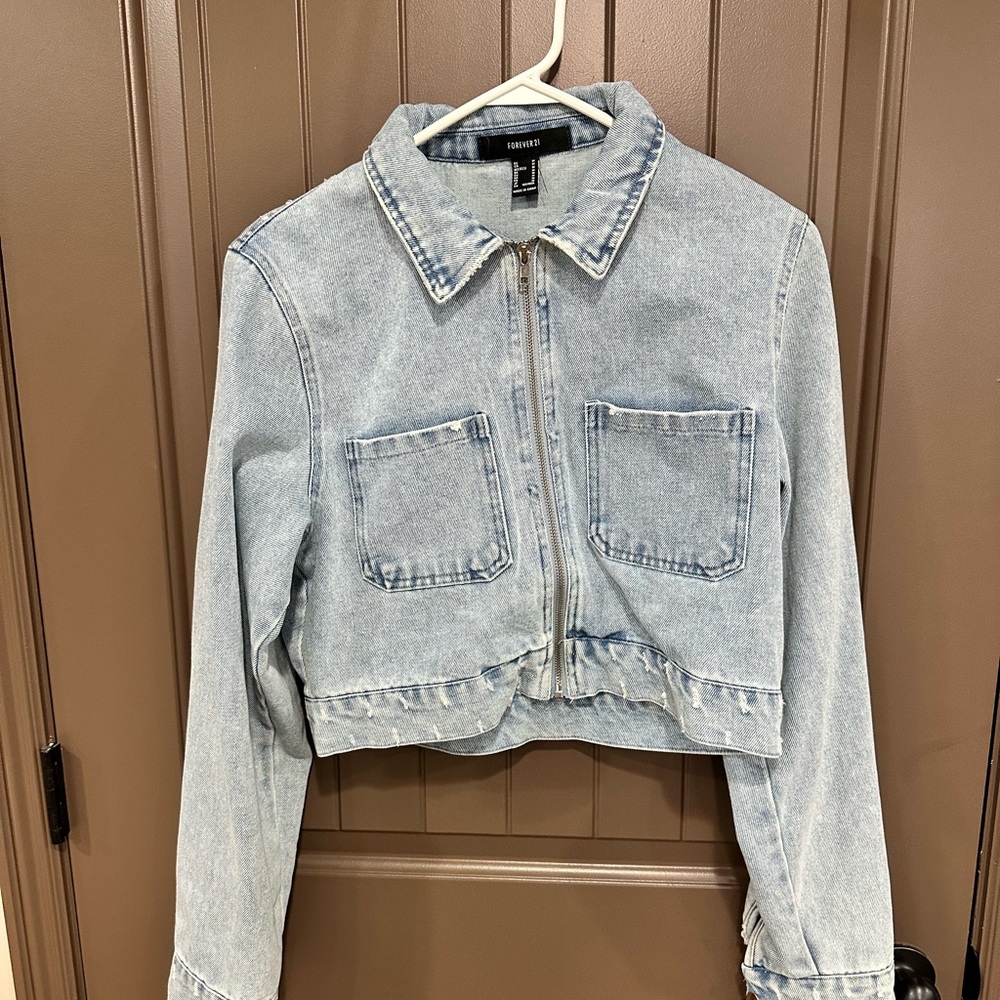 Forever 21 Light Blue Cropped Jean Jacket